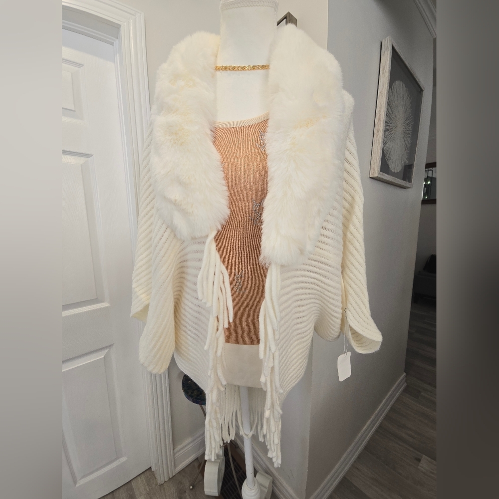 🌹Women's Fur Collar Shawl Cape Women's Knitted Cardigan Cape Top Women's Cape